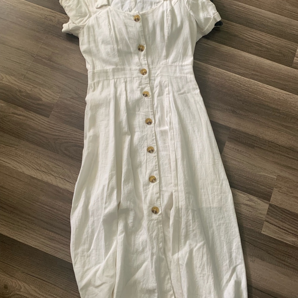 June & Hudson White Midi Dress with Button Detail